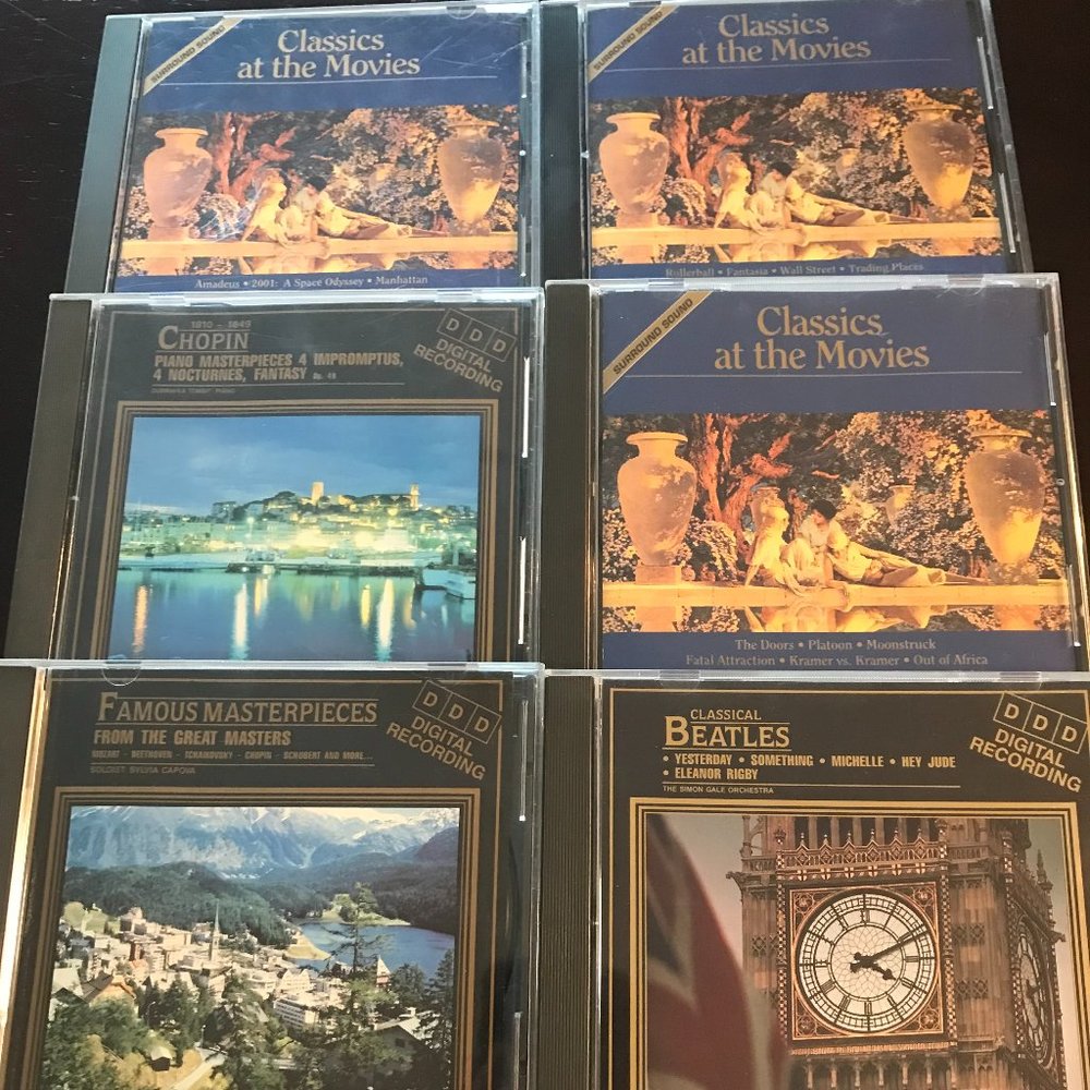 Lot of 6 Music CD's 3 Classics at the Movies, 1 Beatles, Masterpiece Pre-Owned